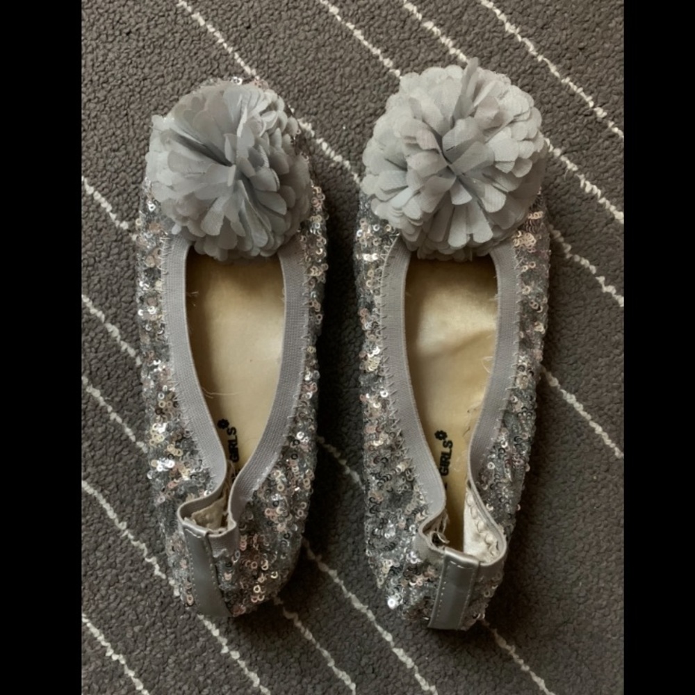 Girls Sparkly Pom Flats